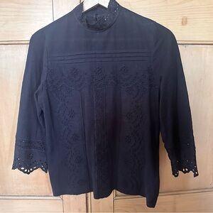 Anthropologie Black Eyelet Lace High-Neck Blouse